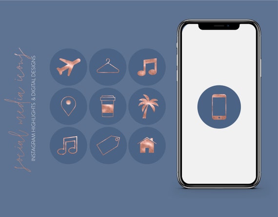 Social Media Icons Rose Gold Marine Instagram Highlights Etsy