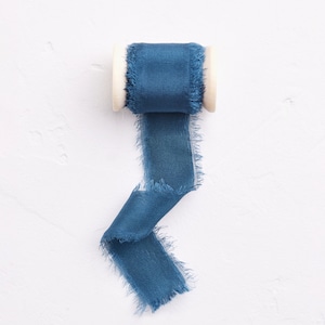 Ruban 100 % crêpe de soie sur bobine en bois | Marine | Bleu foncé | 5m | Ruban de soie | Ruban de mariage | Mariage | Ruban Bouquet | Soie
