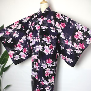Japanese Yukata Summer Kimono Cotton Flower Motif Pattern Bon Odori Matsuri Festival vintage UKT02052510