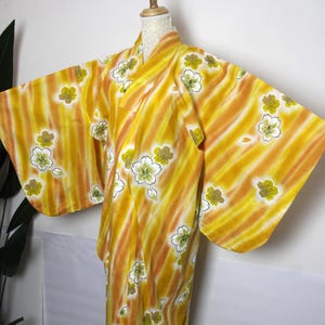 Japanese Yukata Summer Kimono Cotton Yellow Color Flower Floral Pattern Bon Odori Matsuri Festival vintage UKT01062511