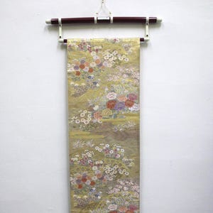 Vintage Silk Kimono Obi Belt Fukuro-Obi Flower Gold Silver JOBI24042512