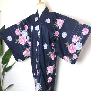 Japanese Yukata Summer Kimono Cotton Flower Motif Pattern Bon Odori Matsuri Festival vintage UKT02052507