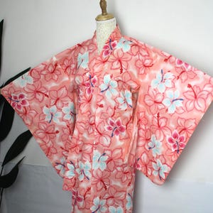 Japanese Yukata Summer Kimono Cotton Salmon Color Flower Floral Pattern Bon Odori Matsuri Festival vintage for teens girls UKT24052506