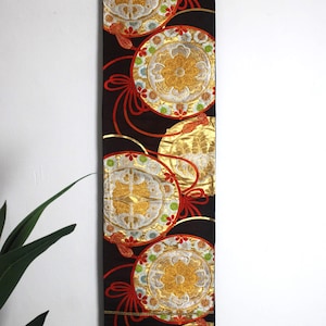 Vintage Silk Kimono Obi Belt &#39;Fukuro-Obi&#39; Gold Red Wine Embroidered Floral JOBI17042513
