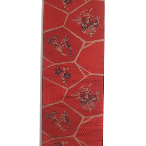 Vintage Kimono Obi Belt  Fukuro-Obi Red Abstract Floral JOBI18042509