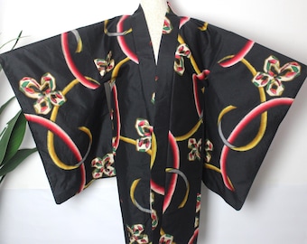 Japanse lange Haori kimono jas zijde Meisen bloem bloemen abstract geometrisch patroon Bon Odori Matsuri Festival vintage blouse HRI12102509