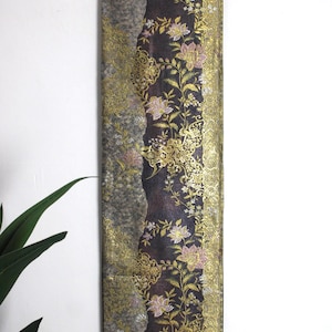 Vintage Silk Kimono Obi Belt &#39;Fukuro-Obi&#39; Gold Embroidered Floral Plants JOBI17042510