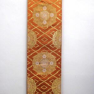 Vintage Silk Kimono Obi Belt  Fukuro-Obi Gold Orange Embroidered Floral JOBI18042501