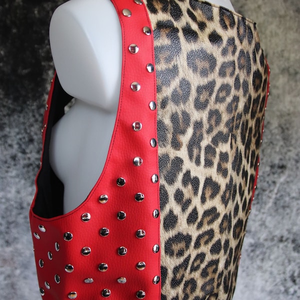 Red and leopard faux leather Bolero Jacket