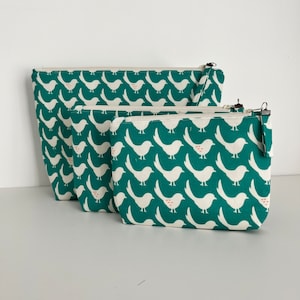 Bird Green Handmade Cotton Linen Pouch, Project bag for Knitters, Crafters. Makeup and travel Pouch, Christmas , Teachers Gift