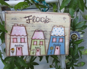 Shabby Chic Türschild aus Holz mit Namen