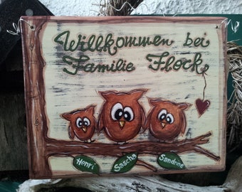 Shabby Chic wooden door sign with owls