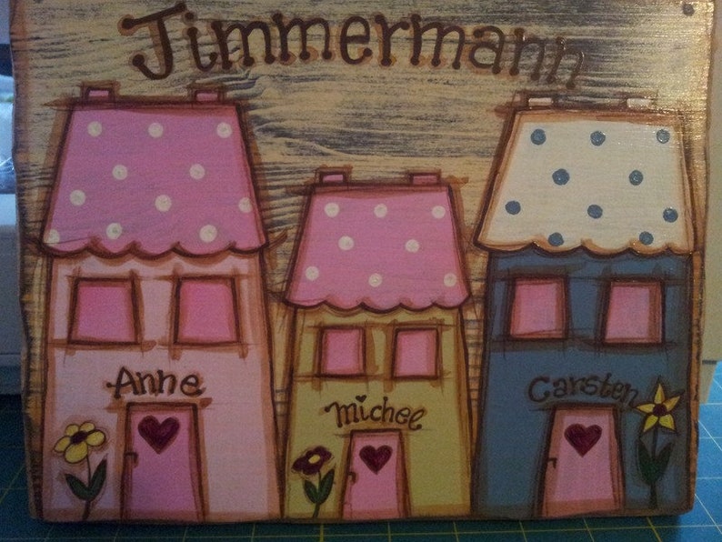 Shabby Chic Türschild aus Holz mit Namen Bild 3