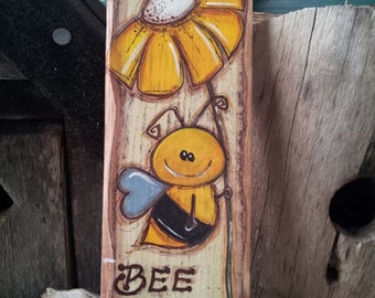 Shabby Chic Türschild "Bee happy"