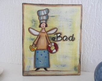 Shabby Chic Schild "Bad"