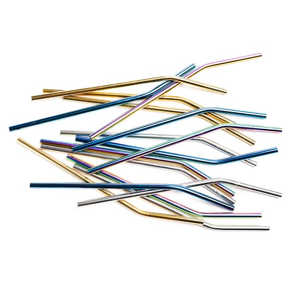 10 Bulk Curved Metal Straws
