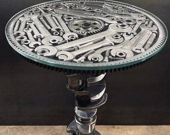 Vintage wrenches tools crankshaft gear table endtable mancave decor steampunk