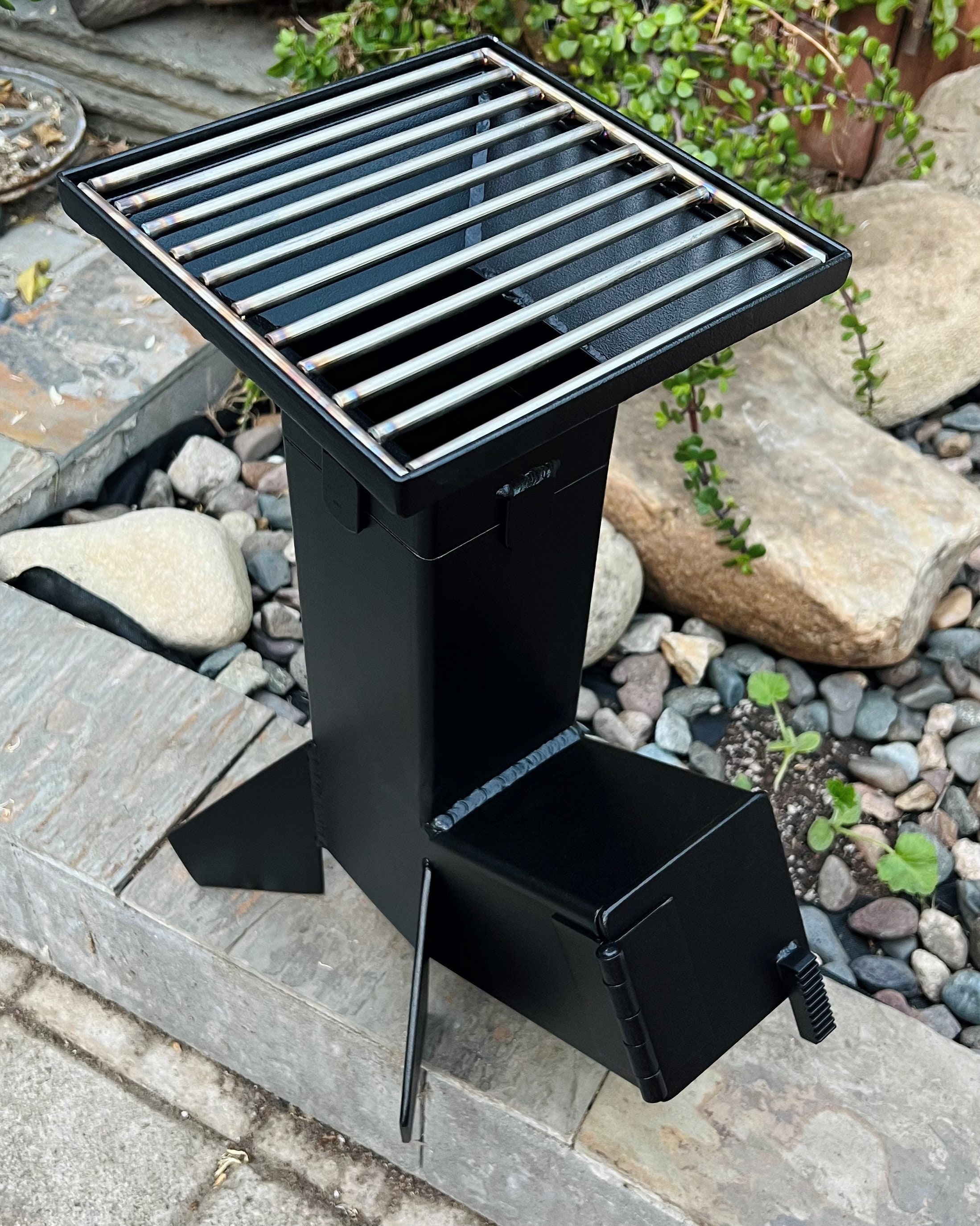 Spitfire BBQ Grill Set for Patrol Rocket Stove, Grill with cast Iron Rack,  Unique Barbecue Grill Set, Ultimate Outdoor Camping Backpacking Cooking