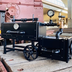 Steampunk locomotive mini smoker, offset smoker, grill, cooker