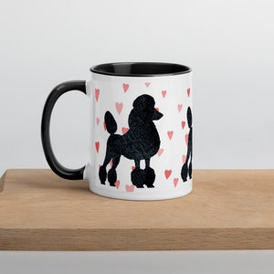 poodle mug, standard poodle ceramic mug, blue black poodle mug,