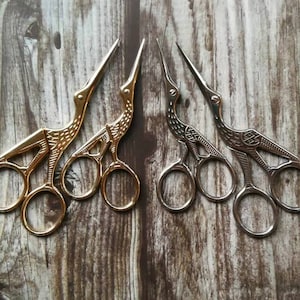 Stork Bastelschere,Gold|Silber|Braun|Regenbogen,93 mm/115mm,Kranich Stickschere,Vogel Schere,Kranich Schere,Gold Schere,Silber Schere