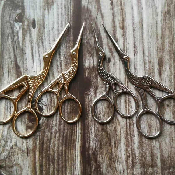 Stork Craft Scissors,Gold|Silver|Brown|Rainbow,93mm/115mm,Crane Embroidery Scissors,Bird Scissors,Gold Crane Scissors,Silver Stork Scissors