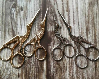 Stork Craft Scissors,Gold|Silver|Brown|Rainbow,93mm/115mm,Crane Embroidery Scissors,Bird Scissors,Gold Crane Scissors,Silver Stork Scissors