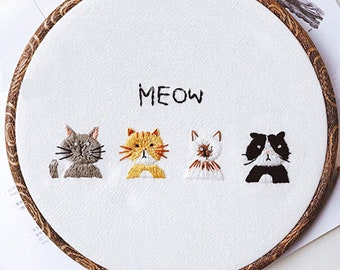 Learn 30 Stitches Cat Embroidery kit for Beginners . Beginner embroidery  kit with Stamped Embroidery Patterns. Embroidery Kits. Embroidery Starter