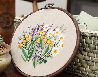 Floral embroidery kits,Plants Embroidery Kit,Beginner Embroidery, Modern Embroidery Kit,flowers pattern,Hoop Art Hand Embroidery Art