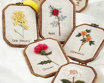 Beginner Embroidery Kit - Modern Flower and Plant Hand Embroidery Full Kit - DIY 3 Dimensional Floral Embroidery Hoop Wall Art Kit