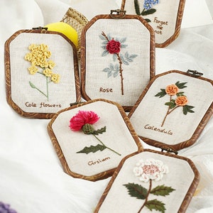 Beginner Borduurset - Moderne bloem en plant hand borduurwerk Full Kit - DIY 3 Dimensional Floral Embroidery Hoop Wall Art Kit