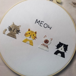 Cat Embroidery Kit Beginner,Creative Flora And Cat Embroidery Kit Cat,Embroidery Pattern,Diy Cat Embroidery Hoop Wall Art Kit,Diy Craft Kit