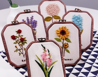 Diy embroidery kit flower-Modern embroidery floral-Hoop Art Embroidery Pattern Plant hand embroidery-diy Kit adult -Valentine’s Day gift