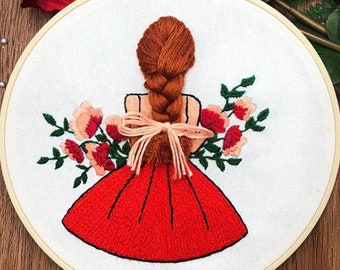 Young girl embroidery kit beginner|Diy craft kit|Diy Embroidery Hoop Wall Art Kit|diy kit for adults |Hair embroidery kit|Gifts for women