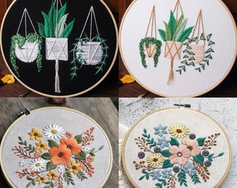 Embroidery kit beginner|Hand Embroidery Kit|Diy embroidery kit|Modern Floral Pattern|Diy Flower Needlepoint Hoop Wall Art Kit|diy kit adult