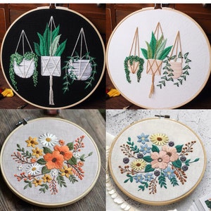 Embroidery kit beginner|Hand Embroidery Kit|Diy embroidery kit|Modern Floral Pattern|Diy Flower Needlepoint Hoop Wall Art Kit|diy kit adult
