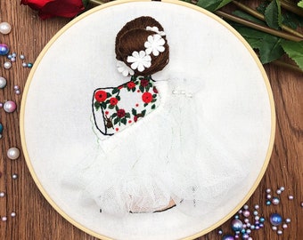 Fai da te Ricamo Cerchio Wall Art Kit / Kit di artigianato fai-da-te / Kit ricamo bambina principiante / Kit fai-da-te per adulti / kit di ricamo capelli / regali per le donne