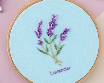 Embroidery Kit For Beginner|Modern Embroidery Kit with Pattern|Lavender Embroidery Full Kit with Needlepoint Hoop|Diy Craft Kit|Gift for her
