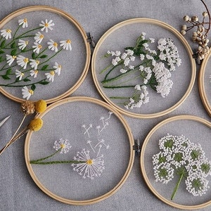 Plants transparent embroidery kit for beginner,Flower diy Kit,beginner Hand Embroidery Full Kit ,Diy start up embroidery set - English Guide