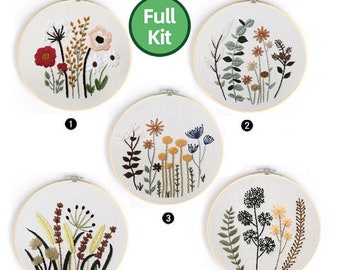 Diy Plant Embroidery Kit Beginner- Hand Embroidery Full Kit- Hand Embroidery Full Kit- DIY Flower Embroidery Hoop Wall Art Kit-English Guide