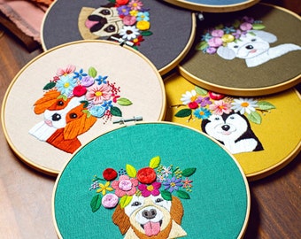 Handmade embroidery kit beginner,poodel|pug|husky patterns design,Diy craft kit,Girl Embroidery kit,Kids Crafts,Needlework Kit,Gifts for her