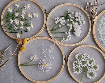 Plants transparent embroidery kit for beginner,Flower diy Kit,beginner Hand Embroidery Full Kit ,Diy start up embroidery set - English Guide