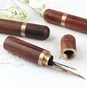 Étui à aiguilles en bois- Étui à aiguilles à broder- Rangement à aiguilles- Boîte de rangement d’aiguilles à coudre- Tube en bois pour aiguilles-Porte-Porte-Aiguilles
