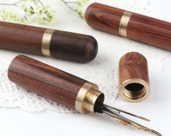 Custodia per ago in legno - Custodia per ago da ricamo - Conservazione dell'ago - Scatola per la conservazione dell'ago per cucire - Tubo di legno per aghi - Portaago - Custodia per ago