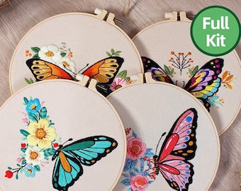 Broderie encadrée vintage Chrysalide papillon - France