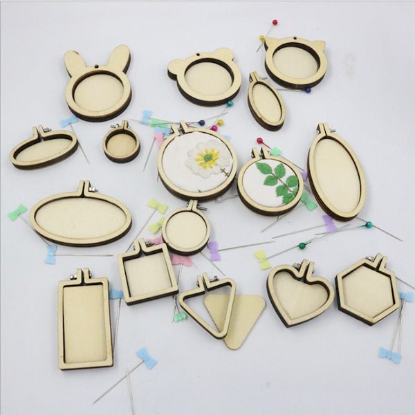 Mini Wooden Embroidery Hoops - Mini Oval/Round/Square Wooden Hoops Art- Tiny Stitch Work Hoop-Laser Cut Embroidery Hoop for Pendant/Necklace