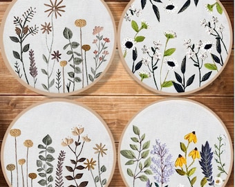 Diy embroidery kit beginner-Modern Floral Pattern-Hand Embroidery Full Kit-DIY Flower Embroidery Hoop Wall Art Kit-Gifts for her|sister|mom