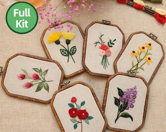 Diy embroidery kit beginner,Modern Floral Pattern, Flower diy Kit,Hand Embroidery Kit,DIY Flower Embroidery Hoop Wall Art Kit, Gift for her
