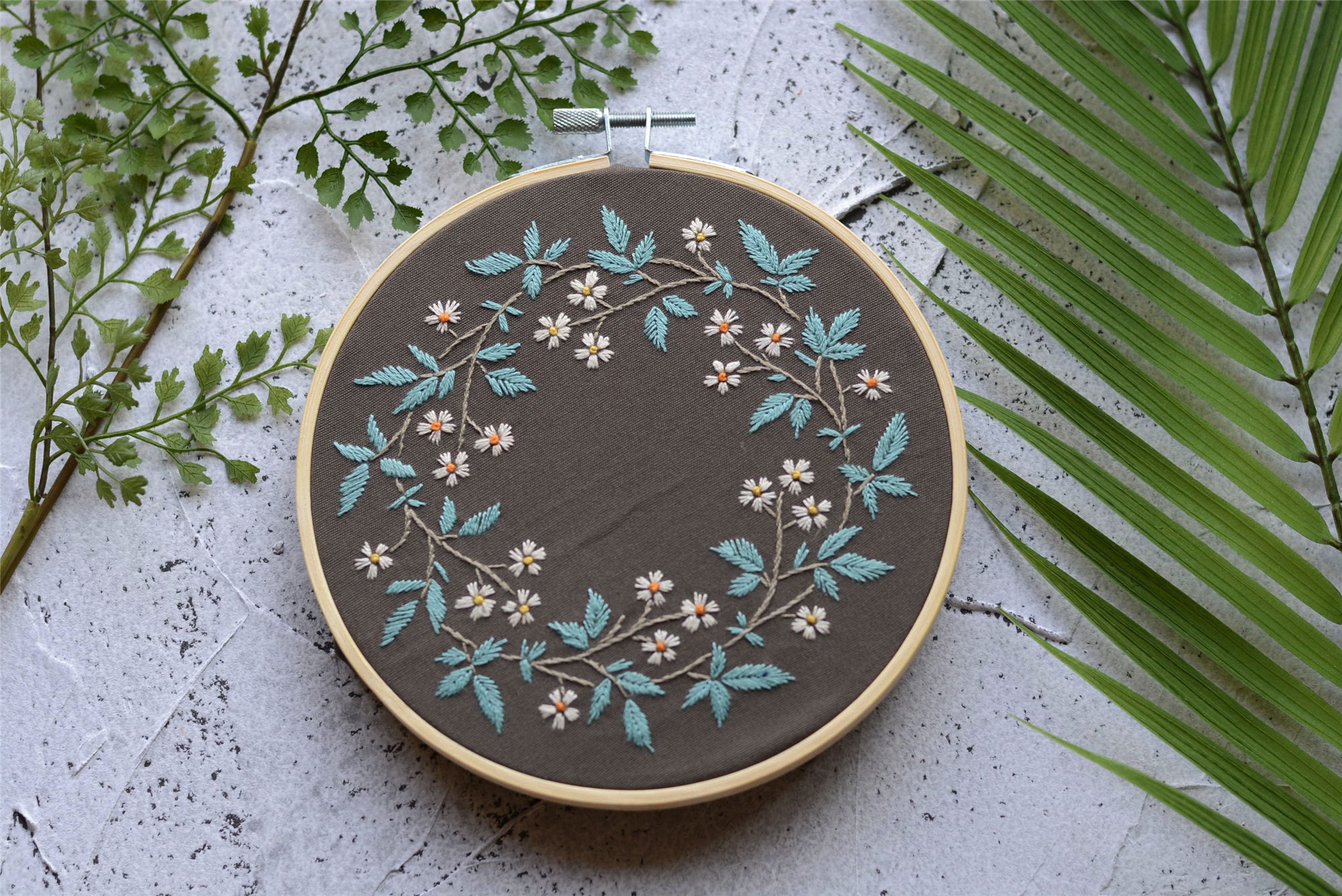 Hand Embroidery Full Kit - DIY Needlework Kit - Modern Blue Wreath ...