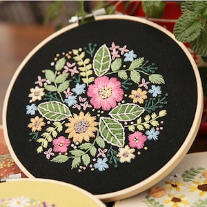 Floral Beginner Embroidery Kit Modern Flower Plant Hand Embroidery Full Kit DIY Floral Needlepoint Hoop Wall Art Kit image 3